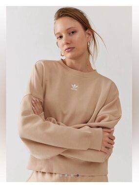 Adidas Originals Tan Cropped Crewneck Sweatshirt Neutral Minimalist Pullover XS
